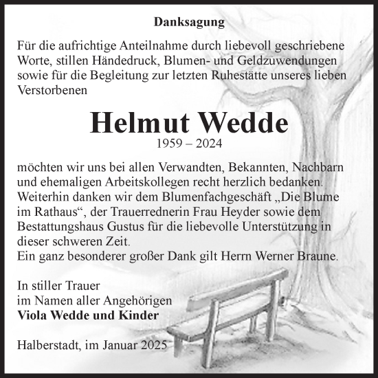 Traueranzeige von Helmut Wedde von Volksstimme Halberstadt