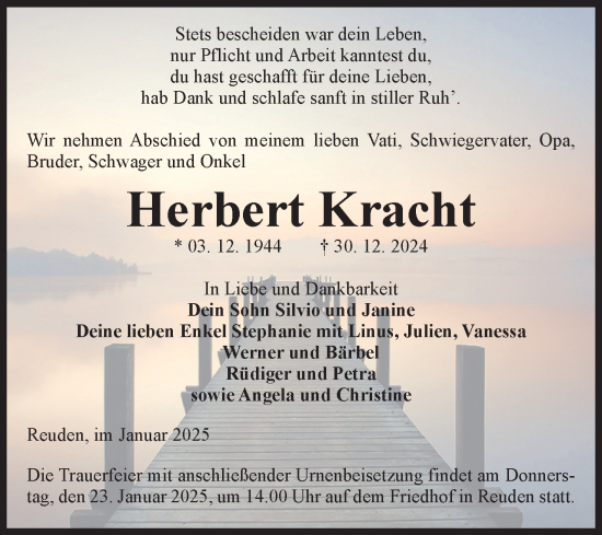 Traueranzeige von Herbert Kracht von Volksstimme Zerbst