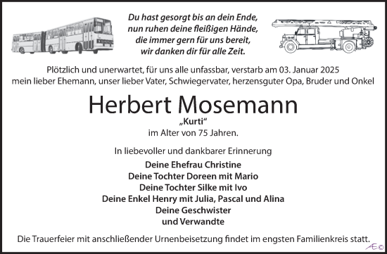 Traueranzeige von Herbert Mosemann von Trauerkombi Zeitz