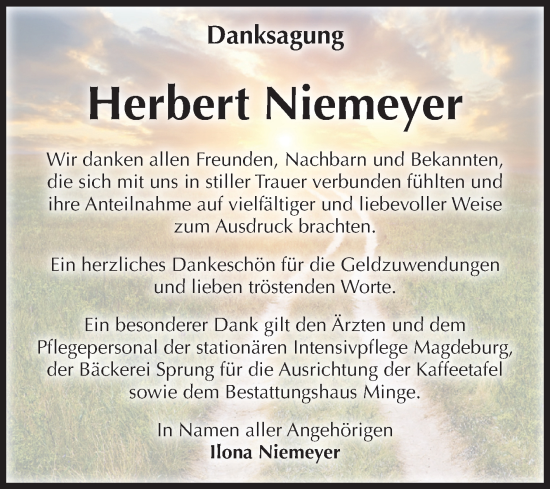 Traueranzeige von Herbert Niemeyer von Volksstimme Burg/Genthin
