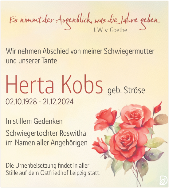 Traueranzeige von Herta Kobs 