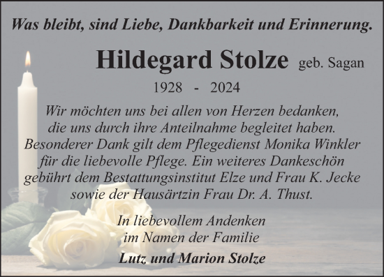 Traueranzeige von Hildegard Stolze von Trauerkombi Dessau
