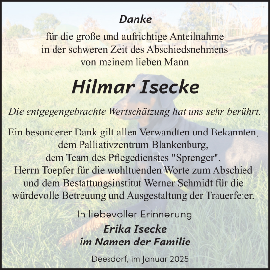 Traueranzeige von Hilmar Isecke von Volksstimme Halberstadt