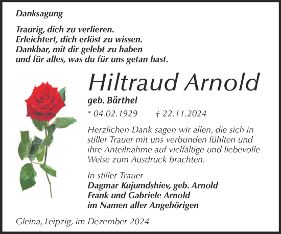 Traueranzeige von Hiltraud Arnold von Super Sonntag Naumburg/Nebra