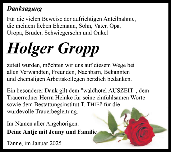 Traueranzeige von Holger Gropp von Volksstimme Wernigerode