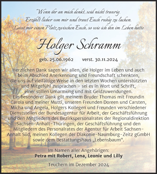 Traueranzeige von Holger Schramm von Trauerkombi Weißenfels