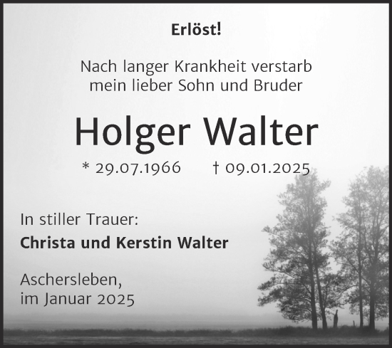 Traueranzeige von Holger Walter von Trauerkombi Aschersleben