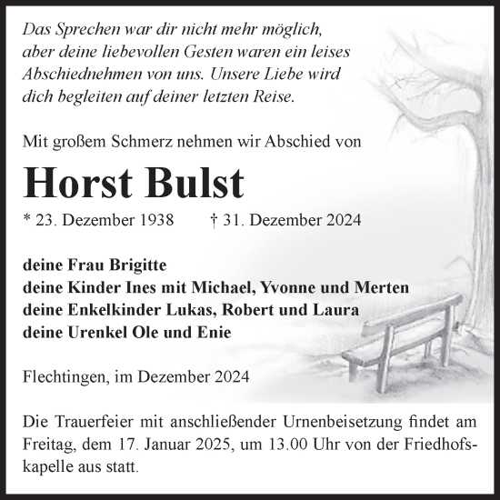 Traueranzeige von Horst Bulst von Volksstimme Haldensleben/Wolmirstedt