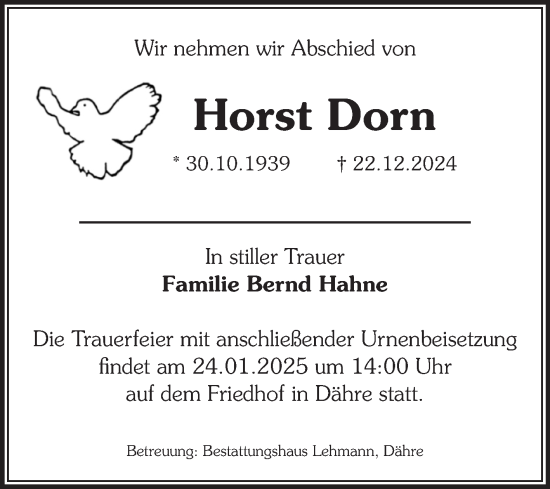 Traueranzeige von Horst Dorn von Volksstimme Altmark West