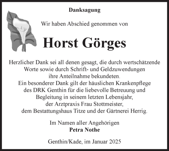 Traueranzeige von Horst Görges von Volksstimme Burg/Genthin