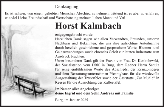 Traueranzeige von Horst Kalmbach von Volksstimme Burg/Genthin