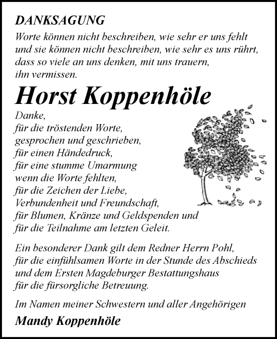 Traueranzeige von Horst Koppenhöle von Volksstimme Magdeburg