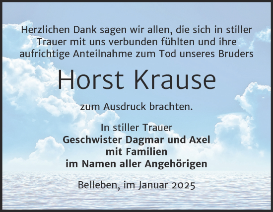 Traueranzeige von Horst Krause von Trauerkombi Bernburg