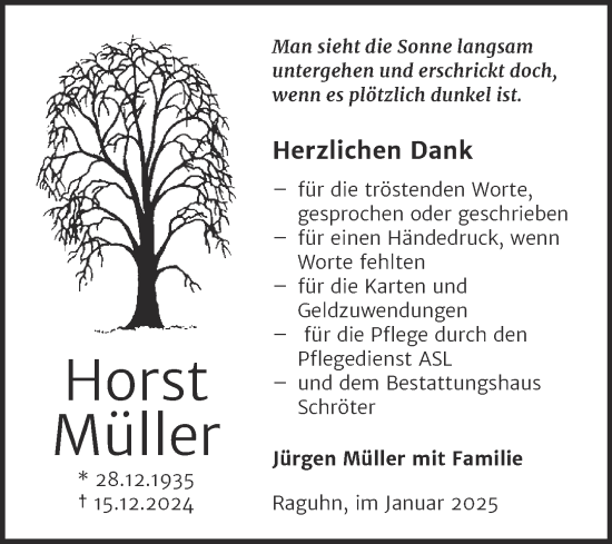 Traueranzeige von Horst Müller von Trauerkombi Bitterfeld