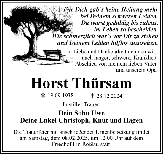 Traueranzeige von Horst Thürsam von Mitteldeutsche Zeitung Dessau-Roßlau