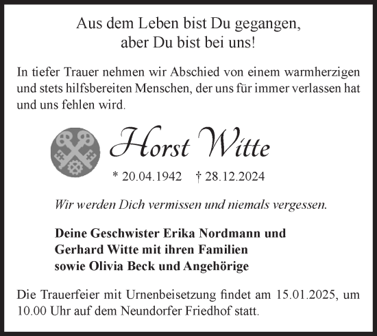 Traueranzeige von Horst Witte 