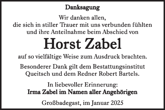 Traueranzeige von Horst Zabel von Trauerkombi Köthen