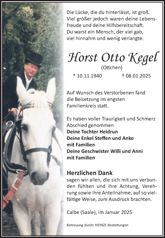 Traueranzeige von Horst Otto Kegel von Volksstimme Schönebeck