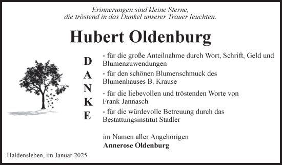 Traueranzeige von Hubert Oldenburg von Volksstimme Haldensleben/Wolmirstedt