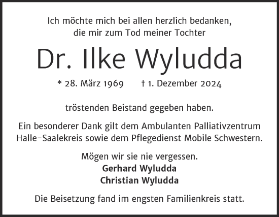 Traueranzeige von Ilke Wyludda von Mitteldeutsche Zeitung Halle/Saalkreis