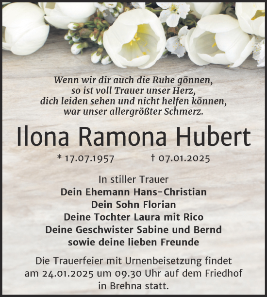 Traueranzeige von Ilona Ramona Hubert von Trauerkombi Bitterfeld