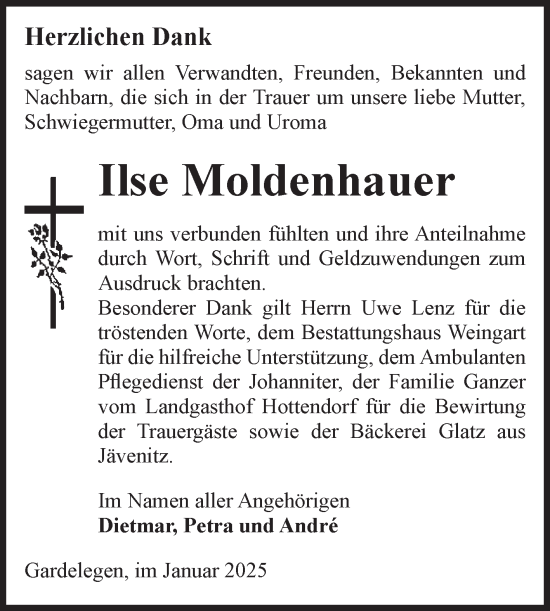 Traueranzeige von Ilse Moldenhauer von Volksstimme Altmark West