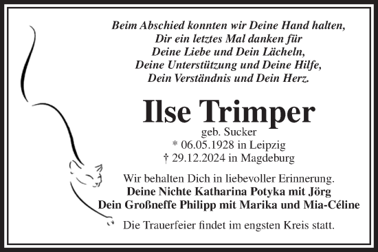 Traueranzeige von Ilse Trimper von Volksstimme Magdeburg