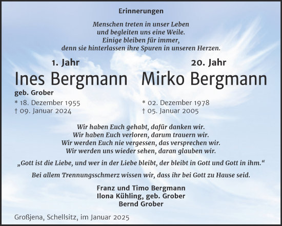 Traueranzeige von Ines und Mirko Bergmann von Super Sonntag Naumburg/Nebra