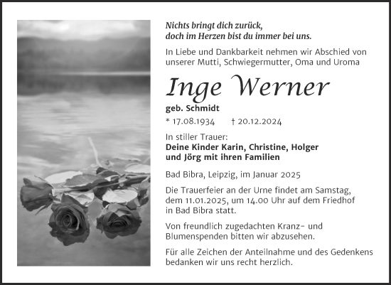 Traueranzeige von Inge Werner von Naumburger Tageblatt