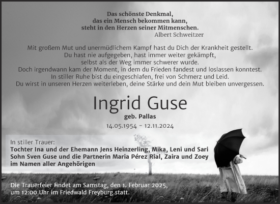 Traueranzeige von Ingrid Guse von Mitteldeutsche Zeitung Weißenfels