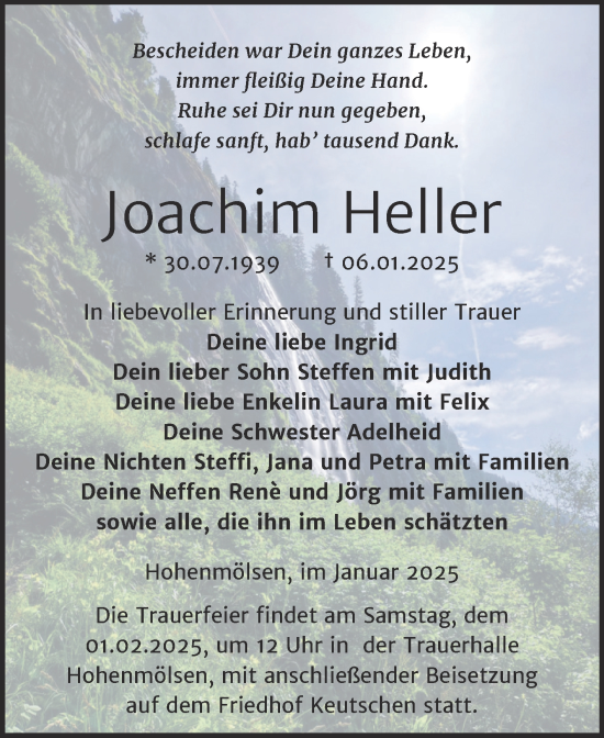 Traueranzeige von Joachim Heller von Trauerkombi Weißenfels