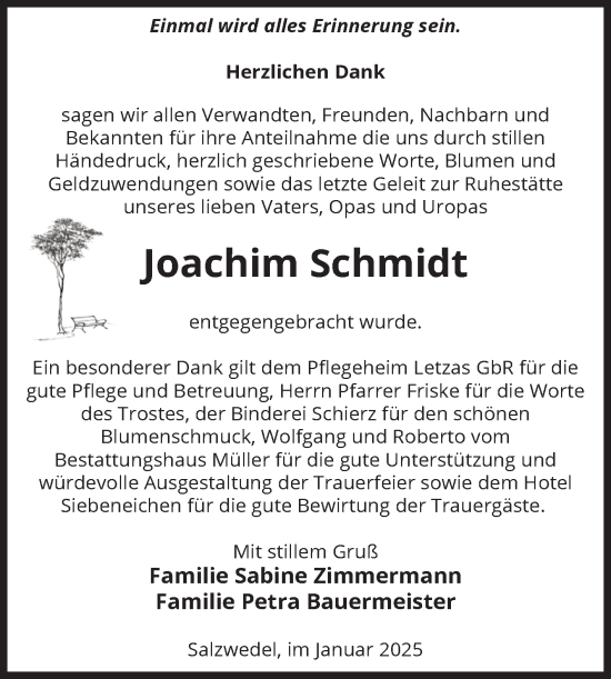 Traueranzeige von Joachim Schmidt von Volksstimme Altmark West