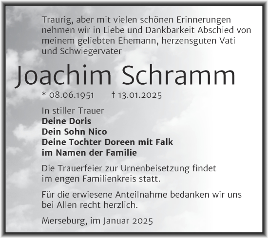 Traueranzeige von Joachim Schramm von Trauerkombi Merseburg