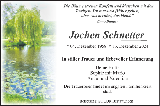 Traueranzeige von Jochen Schnetter von Volksstimme Magdeburg