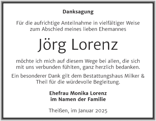 Traueranzeige von Jörg Lorenz von Trauerkombi Zeitz