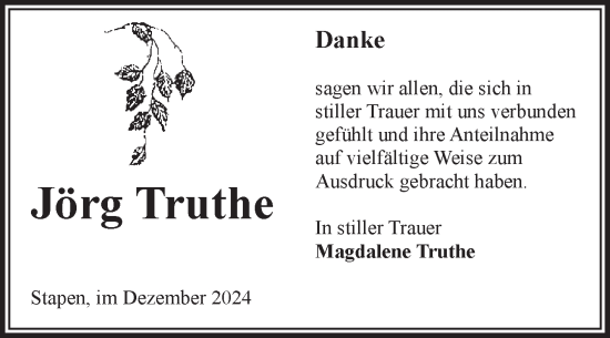 Traueranzeige von Jörg Truthe von Volksstimme Altmark West