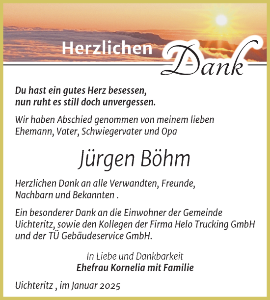 Traueranzeige von Jürgen Böhm von Trauerkombi Weißenfels