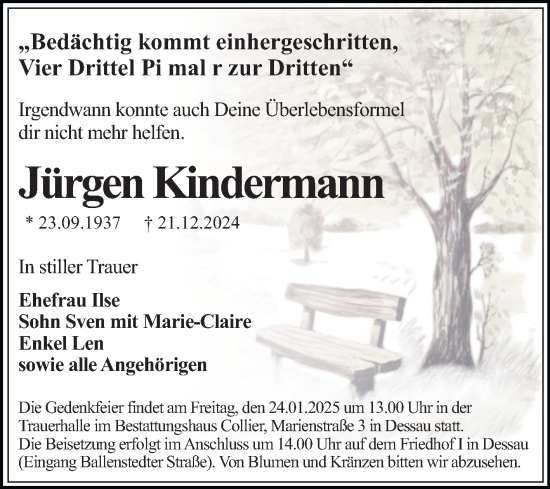 Traueranzeige von Jürgen Kindermann von Trauerkombi Dessau