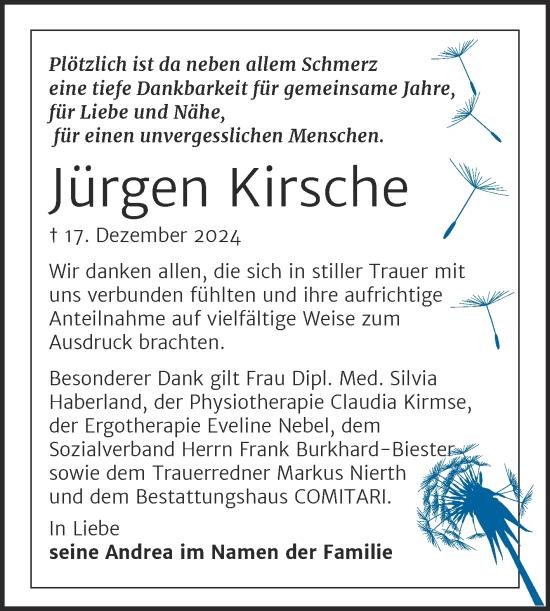 Traueranzeige von Jürgen Kirsche von Trauerkombi Zeitz