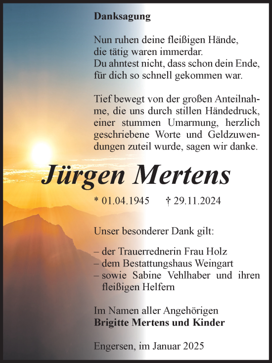 Traueranzeige von Jürgen Mertens von Volksstimme Altmark West
