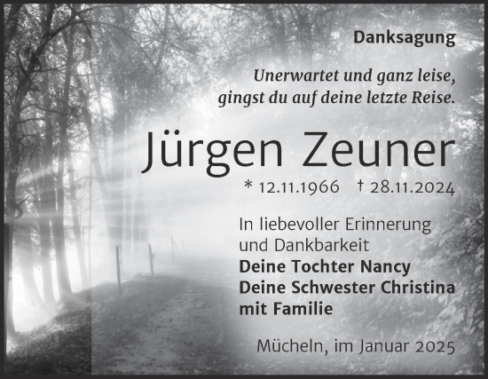 Traueranzeige von Jürgen Zeuner von Trauerkombi Merseburg