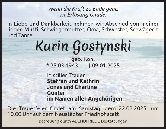 Traueranzeige von Karin Gostynski von Volksstimme Magdeburg