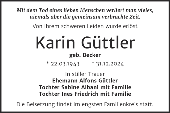Traueranzeige von Karin Güttler von Trauerkombi Zeitz