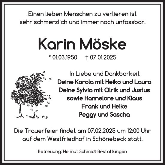 Traueranzeige von Karin Möske von Volksstimme Schönebeck