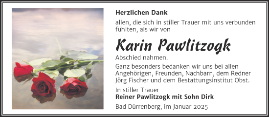 Traueranzeige von Karin Pawlitzogk von Trauerkombi Merseburg