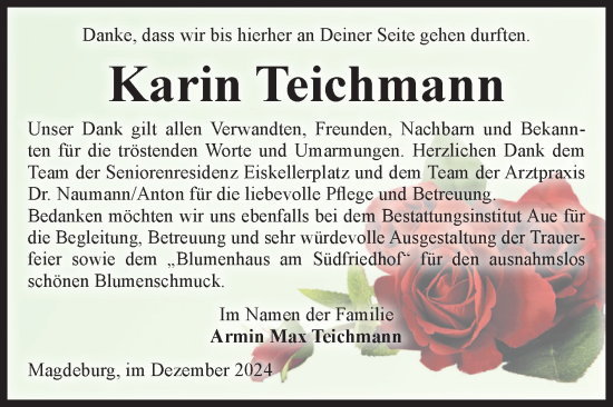 Traueranzeige von Karin Teichmann von Volksstimme Magdeburg