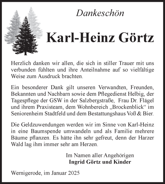 Traueranzeige von Karl-Heinz Görtz von Volksstimme Wernigerode