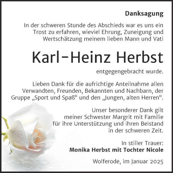 Traueranzeige von Karl-Heinz Herbst von Trauerkombi Mansfelder Land
