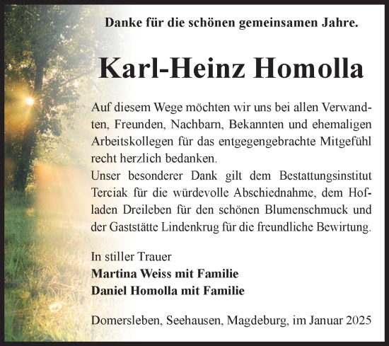 Traueranzeige von Karl-Heinz Homolla von Volksstimme Oschersleben/Wanzleben