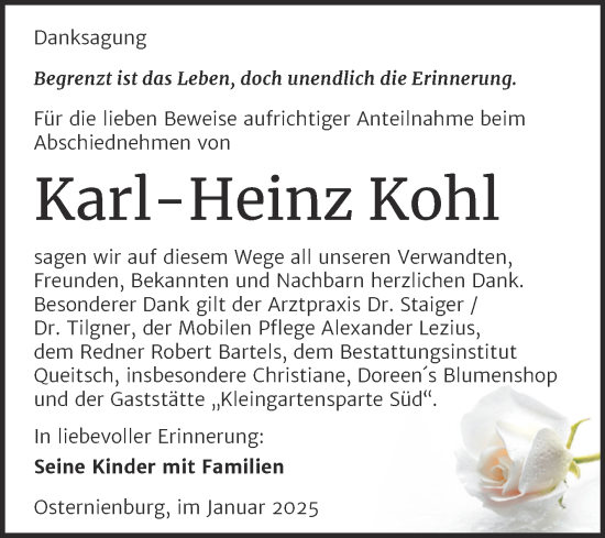 Traueranzeige von Karl-Heinz Kohl von Trauerkombi Köthen